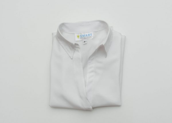 White Velcro Closures Long Sleeve Blouse by Smart Adaptive Clothing